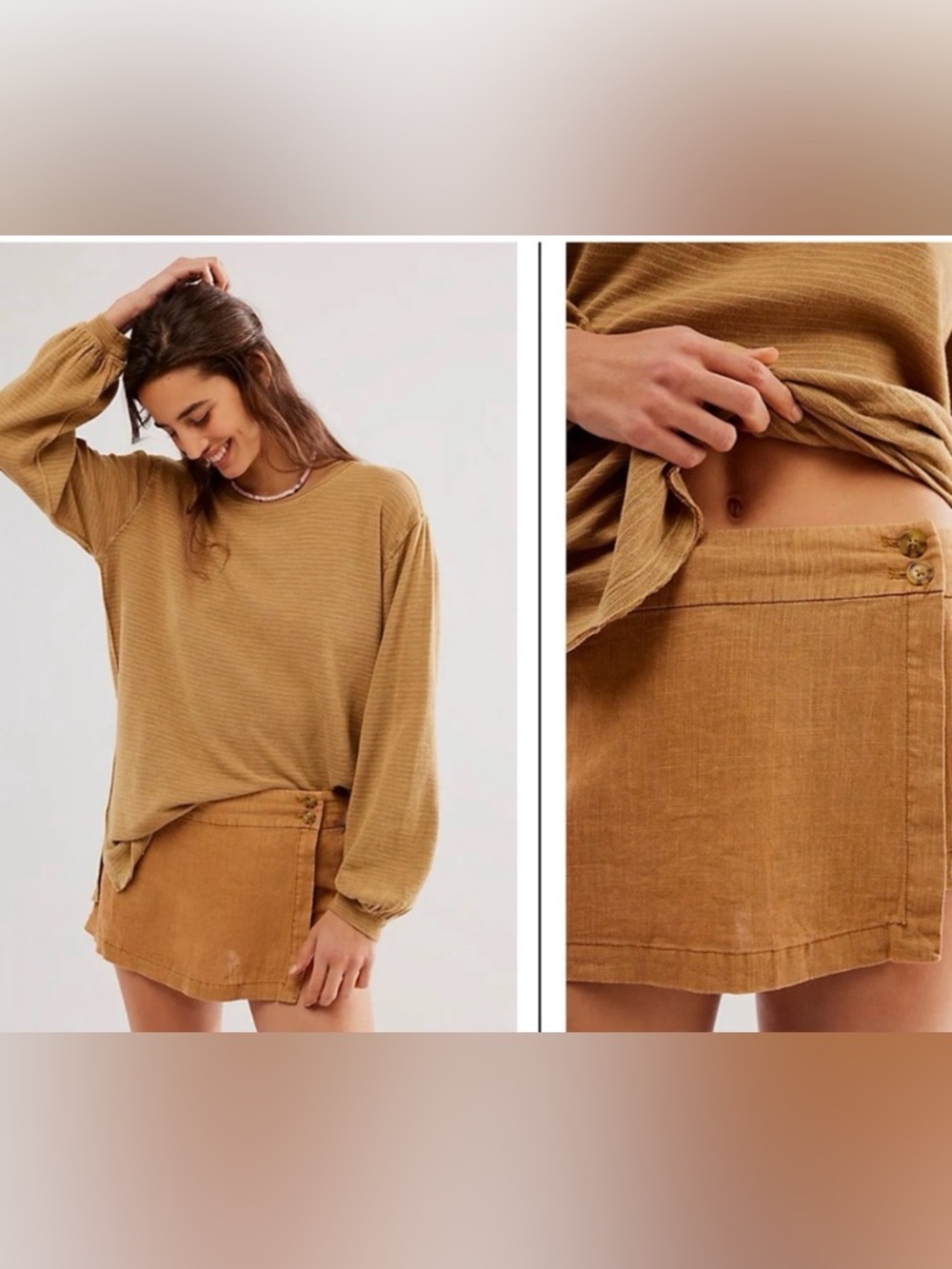 Free People Johana Linen Skort in Brown Sugar Size 14